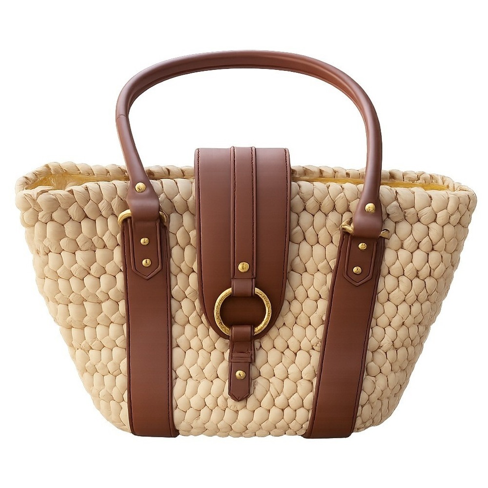 VTG Etienne Aigner 100% Corn Husk Woven Tote Faux‎ Leather Trim Coastal Chic